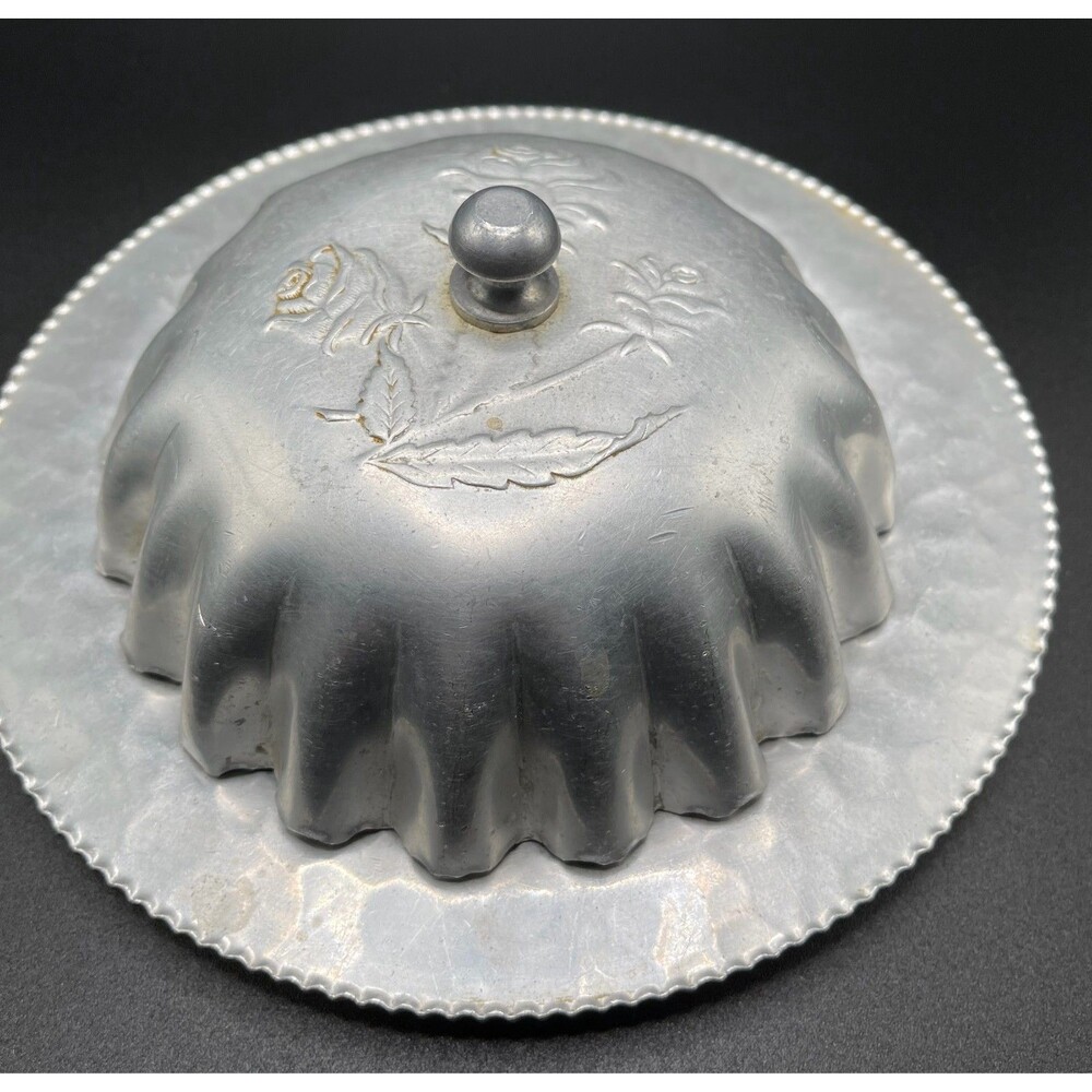 Vintage 1098 Trade Continental Mark Aluminum Wild Rose Plate 7 1/4” with lid
